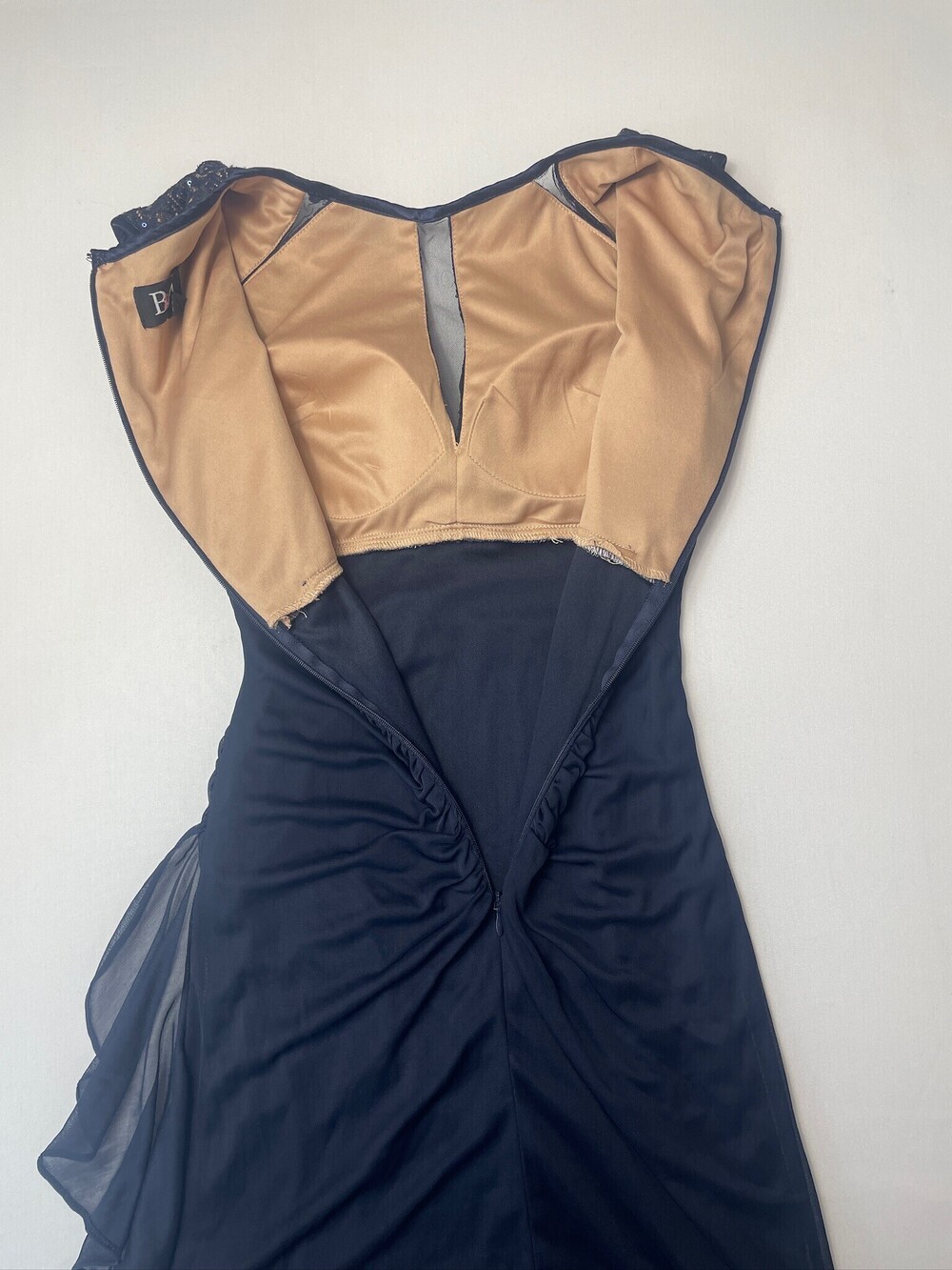 B&A by Betsy & Adam Navy Sequin Lace Ruched Cocktail Dress Size 2 - Picture 6 of 9